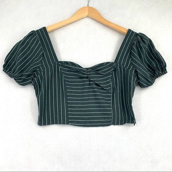 -Pacsun Me to We Women's Striped Linen Blend Cropped Top NWT L - Picture 1 of 7